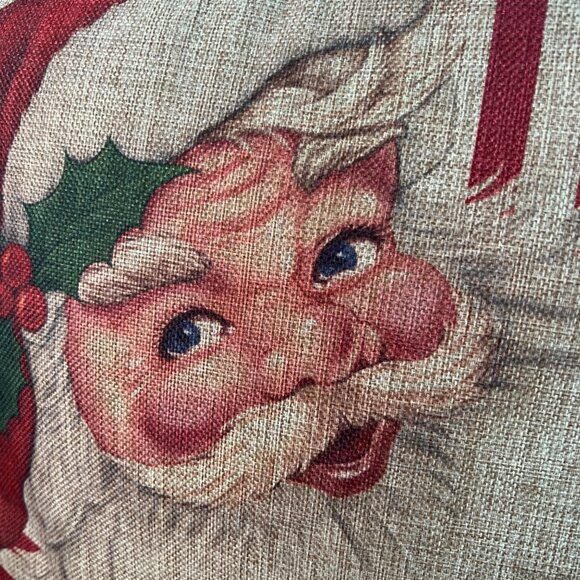 Christmas Pillow With Vintage Santa Claus Print 20"x20" Red & Beige Holiday Deco - Picture 2 of 7